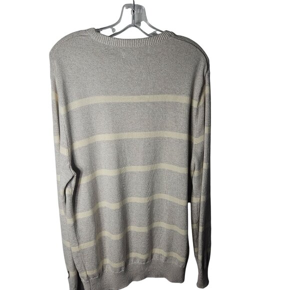 Chaps Mens Medium Striped Crew Neck Sweater Beige & Cream - Picture 4 of 4